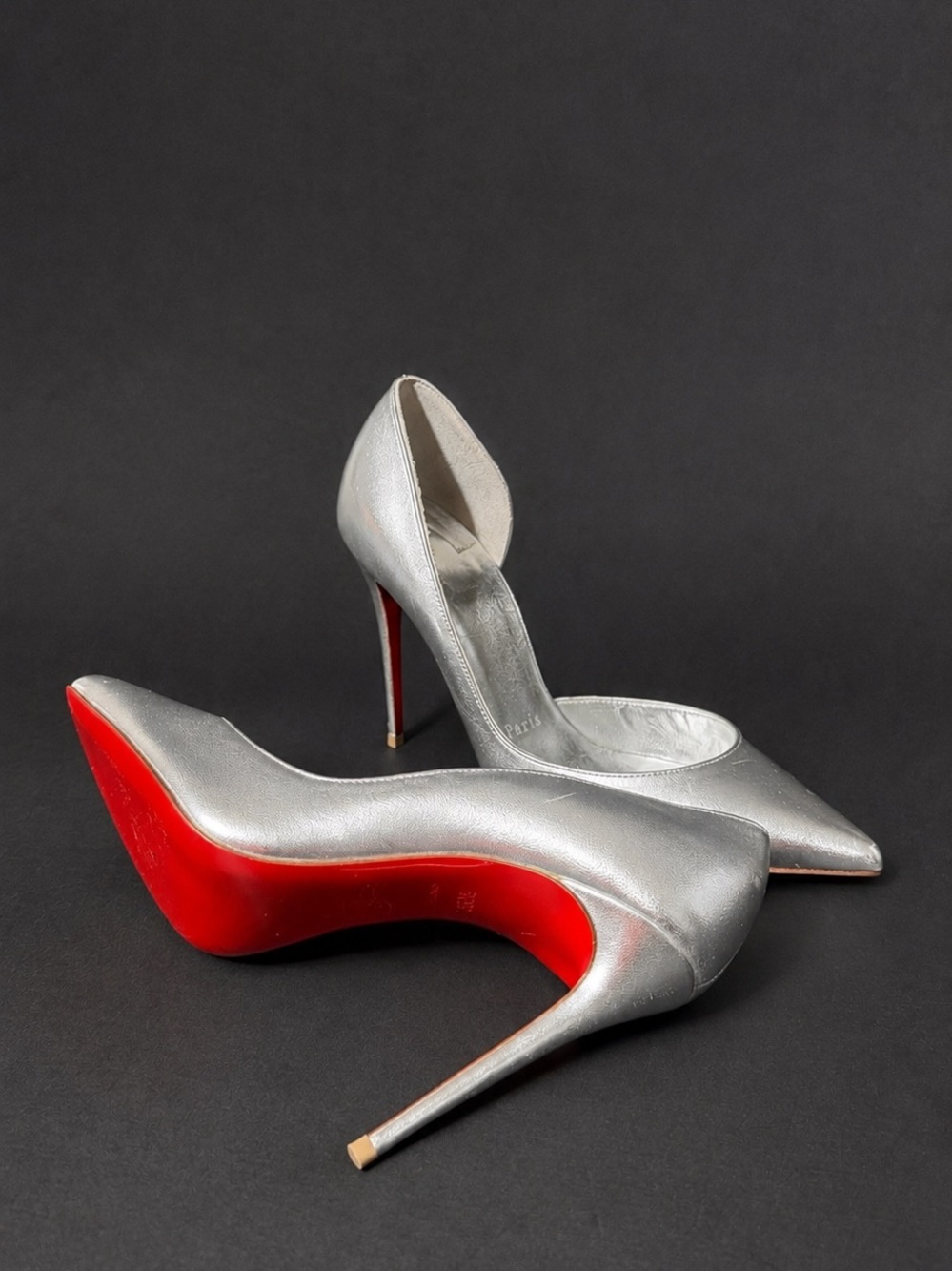 Christian Louboutin Iriza Matte Silver Half D'Orsay Pumps